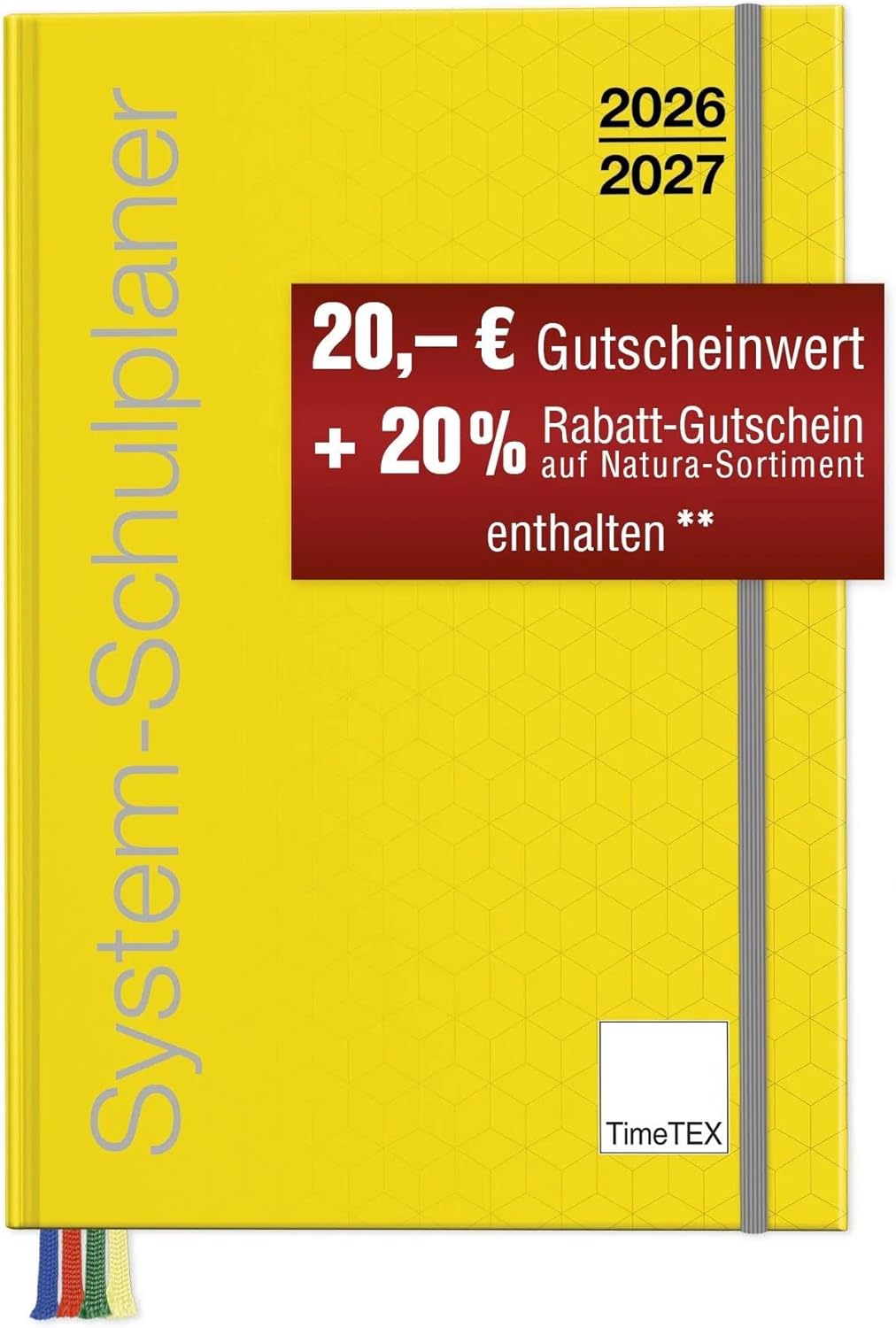 TimeTEX System-Schulplaner A4-Plus Gelb - Schuljahr 2026/2027 - Lehrerkalender mit breitem Verschlussgummi (Kopie)