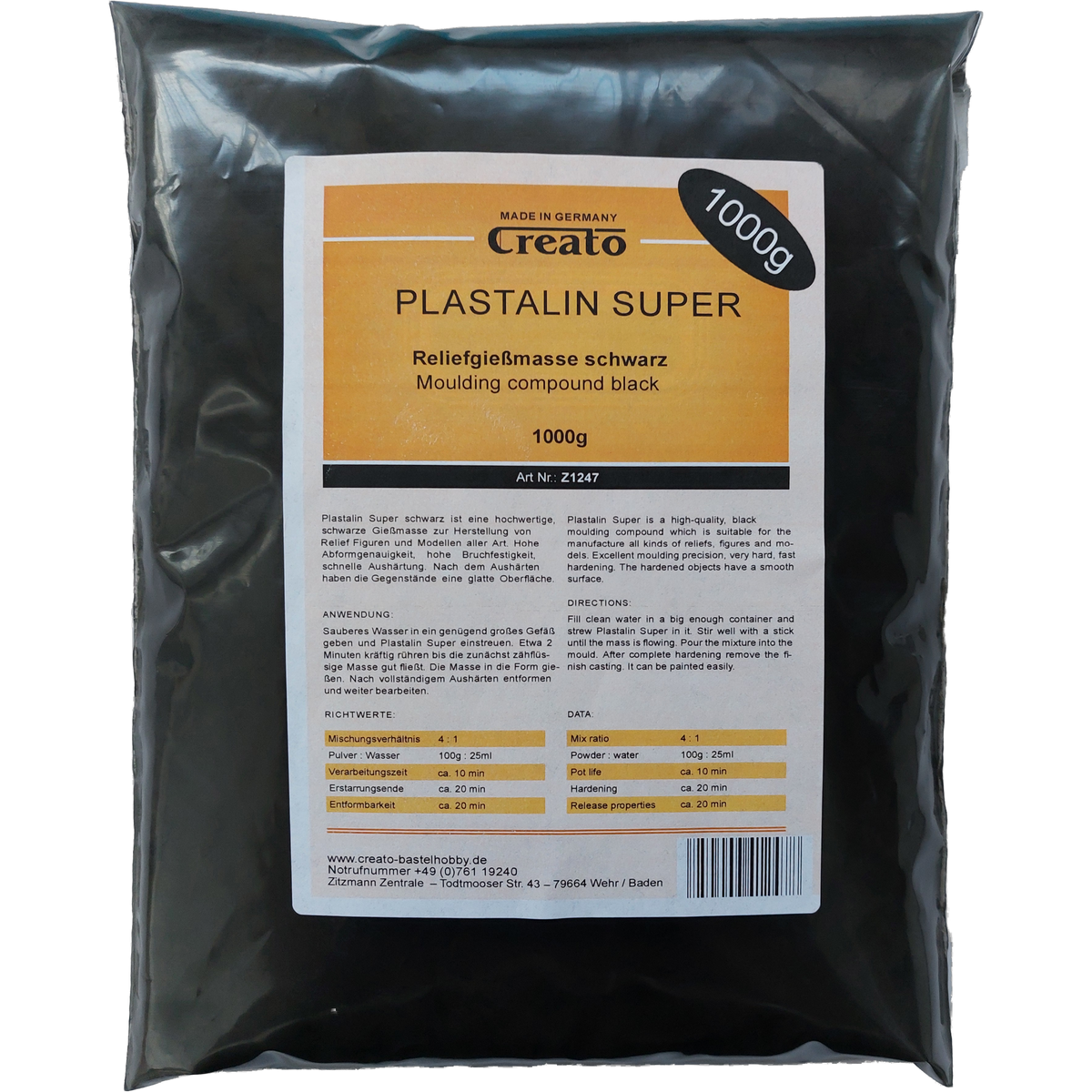 Plastalin Super SCHWARZ 1000g Giessmasse